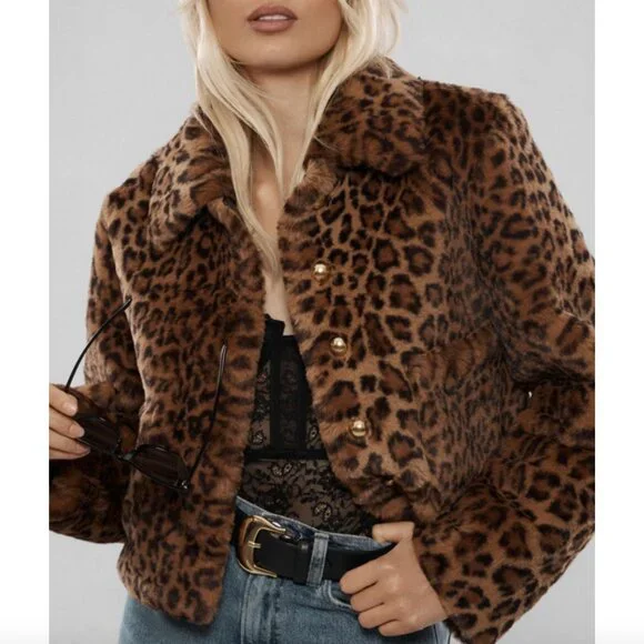 MAEVE Faux-Fur Leopard Coat Size Small - Picture 2 of 7